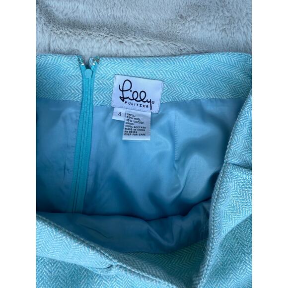 Vintage Lilly Pulitzer Blue Wool Blend Mini Skirt NWT Size 4  Herringbone Lined - Picture 3 of 6